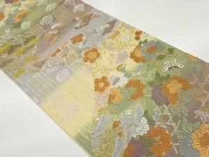 唐織草花・花筏・蝶模様織出し袋帯